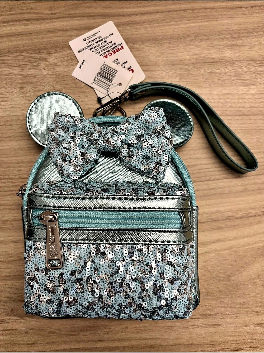 Disney Parks Loungefly Sequin Backpack Wristlet in Blue & Silver NWT